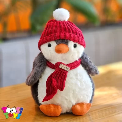 عروسک پنگوئن کلاه قرمز لاکچری