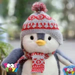 عروسک پنگوئن شال و کلاه بافت اورجینال